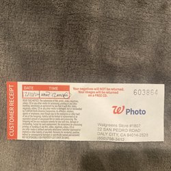 Walgreens - My receipt for when I turned in my film rolls.