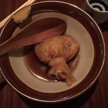 Yopparai - Mochi Kinchaku. Sweet tofu skin with mochi inside. - Izakaya Near Me - New York, New York Yopparai - Mochi Kinchaku. Sweet tofu skin with mochi inside. - Izakaya Near Me - New York, New York