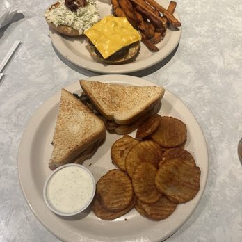 Karondas - Cheesesteak sandwich with "frog chips" & Cheeseburger with sweet potato fries. - Sports Bars Near Me - Greensboro, North Carolina Karondas - Cheesesteak sandwich with "frog chips" & Cheeseburger with sweet potato fries. - Sports Bars Near Me - Greensboro, North Carolina