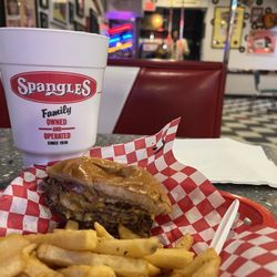 Spangles - Extremely friendly staff; Great vibes, and even BETTER FOOD. The garlic Parmesan fries are AMAZING!