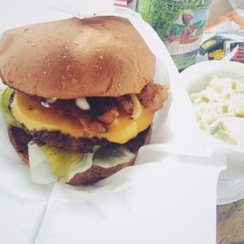 Bubba's Texas Burger Shack - Bacon buffalo cheeseburger loaded up with a st Arnold lawnmower to cool down the jalapeño potato salad soooooo gooooood!!!! - Burgers Near Me - Houston, Texas