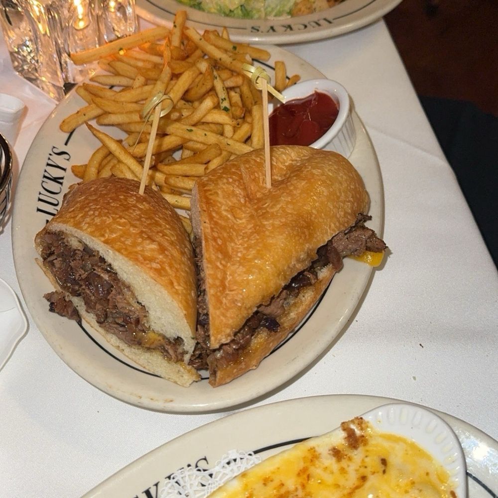 Macaroni and cheese, Caesar salad with grilled chicken, lucky's philly cheese steak Macaroni and cheese, Caesar salad with grilled chicken, lucky's philly cheese steak