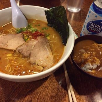 Pikaichi - Spicy Pika Miso ramen with a side of rice and curry + Calpico soda drink - Ramen Near Me - Medford, Massachusetts Pikaichi - Spicy Pika Miso ramen with a side of rice and curry + Calpico soda drink - Ramen Near Me - Medford, Massachusetts