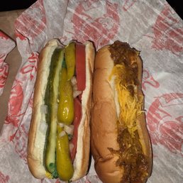 Chicago dog, coney island dog.