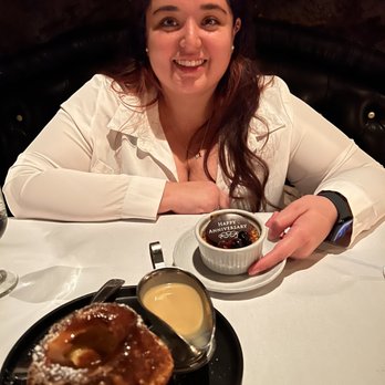 The Cellar Restaurant - Anniversary dessert! Creme brûlée and Vanilla Souffle with salted caramel sauce. - French Near Me - Fullerton, California The Cellar Restaurant - Anniversary dessert! Creme brûlée and Vanilla Souffle with salted caramel sauce. - French Near Me - Fullerton, California