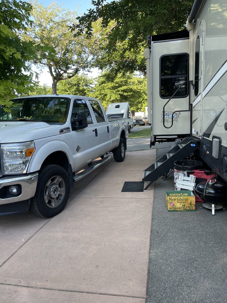 Truck at our doorstep on the patio turned driveway Yelp