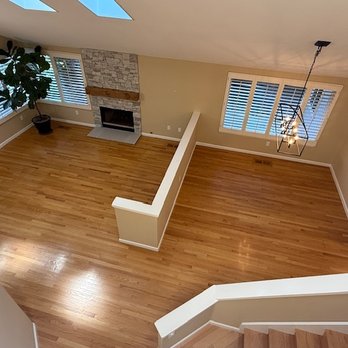 Greg's Hardwood Floors - The floors before. Orange/yellow and glossy/shiny finish. - Flooring Near Me - Livermore, California