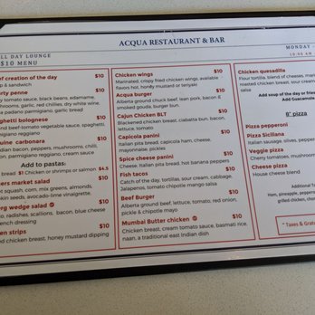 Acqua Restaurant & Bar - $10 All Day Menu - Canadian (New) Near Me - Burnaby, British Columbia