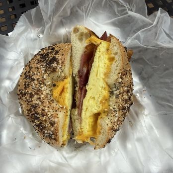 Village Bagels - Build your own breakfast sandwich- everything bagel, scrambled egg, bacon, cheddar cheese - Bagels Near Me - Estes Park, Colorado Village Bagels - Build your own breakfast sandwich- everything bagel, scrambled egg, bacon, cheddar cheese - Bagels Near Me - Estes Park, Colorado