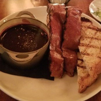 Oak Steakhouse - Foie paté with huckleberry jam. Bread was good, paté was not. - Steakhouses Near Me - Raleigh, North Carolina