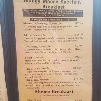 Mangy Moose Cafe - Menu as of April 2017 - American Near Me - Manteca, California