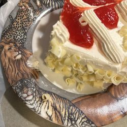 Top of cake just as tasty as it is beautiful