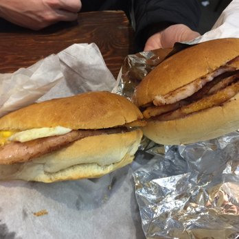 Carousel Bakery - Breakfast on a bun (left, $5.90, love this). Peameal bacon on a bun (right, $6.45, too much bacon) - Sandwiches Near Me - Toronto, Ontario Carousel Bakery - Breakfast on a bun (left, $5.90, love this). Peameal bacon on a bun (right, $6.45, too much bacon) - Sandwiches Near Me - Toronto, Ontario