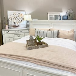 BlvdHome - White farmhouse bed frame and chest.