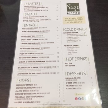 Sage Bistro - Menu - American Near Me - Alhambra, California Sage Bistro - Menu - American Near Me - Alhambra, California
