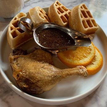 Jolie Petite - Duck and Waffles with mustard maple glaze....Amazing!! - French Near Me - Brownsville, Texas