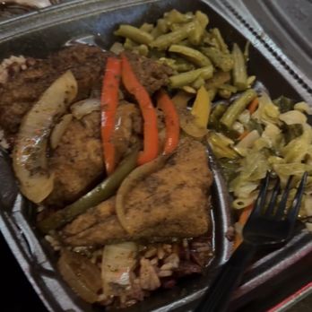 Jerk N Go - Jerk catfish. Filets with cabbage & string beans and Rice/Beans - Caribbean Near Me - Merrillville, Indiana Jerk N Go - Jerk catfish. Filets with cabbage & string beans and Rice/Beans - Caribbean Near Me - Merrillville, Indiana