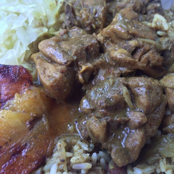 Caricom Spices Restaurant - My choice today is of a hearty portion of curried chicken on a bed of rice n beans, cabbage and plantains. - Caribbean Near Me - Scotrun, Pennsylvania Caricom Spices Restaurant - My choice today is of a hearty portion of curried chicken on a bed of rice n beans, cabbage and plantains. - Caribbean Near Me - Scotrun, Pennsylvania