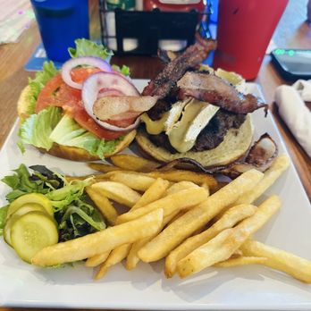 Beach Front Grille - Chef Burger. This one had bacon, Brie Cheese with a Raspberry Jam. It was good! - American Near Me - Flagler Beach, Florida