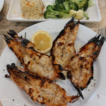 Greek Taverna - Colossal Tiger Prawns with Herb Rice and Broccoli - Greek Near Me - Edgewater, New Jersey Greek Taverna - Colossal Tiger Prawns with Herb Rice and Broccoli - Greek Near Me - Edgewater, New Jersey
