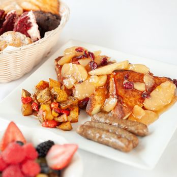 Ritz Cafe - Challah French Toast with warm apples, cinnamon & breakfast sausage - Cafes Near Me - Northport, New York Ritz Cafe - Challah French Toast with warm apples, cinnamon & breakfast sausage - Cafes Near Me - Northport, New York