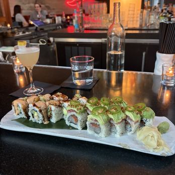PABU Izakaya - Shrimp tempura roll, sashimi roll (has 3 layers of fish) - Japanese Near Me - San Francisco, California PABU Izakaya - Shrimp tempura roll, sashimi roll (has 3 layers of fish) - Japanese Near Me - San Francisco, California