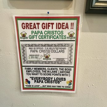 Papa Cristo's - Gift Certificates. - Greek Near Me - Los Angeles, California Papa Cristo's - Gift Certificates. - Greek Near Me - Los Angeles, California