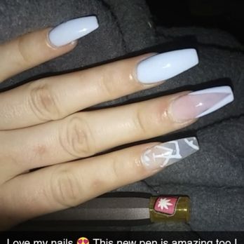 Luxury Nail Bar - Baby Blue/ Clear LV Coffin Nails - Nail Salons Near Me - Clackamas, Oregon