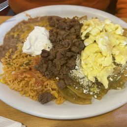 Chilaquiles with carne asada Chilaquiles with carne asada