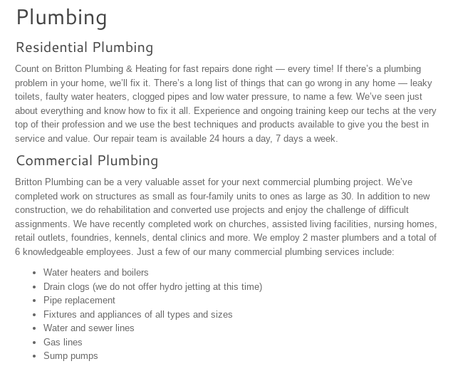 Slide of Britton Plumbing & Heating