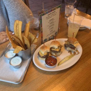 The Bronx Public - Plantain Chips & Bacon Cheese Burger Sliders. $0.50 for cheese, $1.00 for bacon, $1.00 for sautéed onions. - Sports Bars Near Me - Bronx, New York The Bronx Public - Plantain Chips & Bacon Cheese Burger Sliders. $0.50 for cheese, $1.00 for bacon, $1.00 for sautéed onions. - Sports Bars Near Me - Bronx, New York