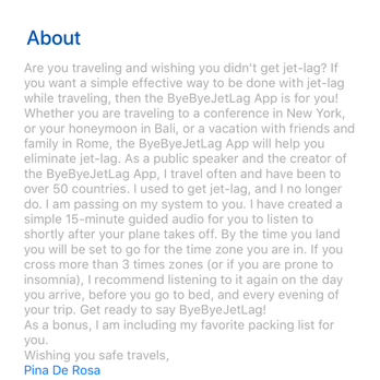 LDA Interactive - About Page of ByeByeJetLag.com App - Web Design Near Me - Studio City, California