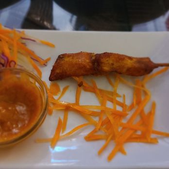 Salathai - Chicken satay, 4 skewered per order - Thai Near Me - Bath, BAS Salathai - Chicken satay, 4 skewered per order - Thai Near Me - Bath, BAS