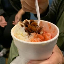 Emily's Snow Cones and Fruits - Watermelon, mango, banana, with candied caramelized coconut