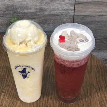 Bubble University - Mango & cream smoothie and Alice in Wonderland strawberry green tea with salted foam! Yum! - Bubble Tea Near Me - Roseville, California