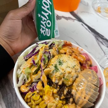 Seoul Bowl - My gracious bulgogi bowl and a sprite-like Korean drink. - Korean Near Me - Bothell, Washington Seoul Bowl - My gracious bulgogi bowl and a sprite-like Korean drink. - Korean Near Me - Bothell, Washington