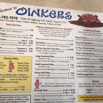Oinkers - a menu for a restaurant - Barbeque Near Me - Clayton, Georgia Oinkers - a menu for a restaurant - Barbeque Near Me - Clayton, Georgia