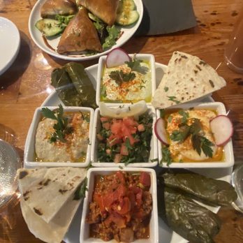 Sahadi's - Industry City - Sampler plate and  mini spinach pies - all delicious - International Grocery Near Me - Brooklyn, New York