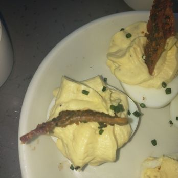 Yard House - Deviled eggs, good but candied bacon is spicy. - Vegetarian Near Me - Gaithersburg, Maryland Yard House - Deviled eggs, good but candied bacon is spicy. - Vegetarian Near Me - Gaithersburg, Maryland