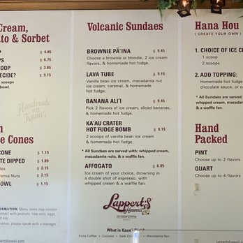 Lappert's Hawaii - The generic menu, flavors are not posted here - Ice Cream & Frozen Yogurt Near Me - Koloa, Hawaii Lappert's Hawaii - The generic menu, flavors are not posted here - Ice Cream & Frozen Yogurt Near Me - Koloa, Hawaii