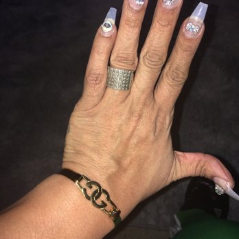 Unique Nails - Roswell - coffin cut medium length nails... and I had him put MY JEWELRY I ALWAYZ PUt BACK ON MY NAILS - Nail Salons Near Me - Roswell, Georgia