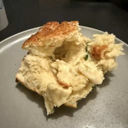 underbaked scallion scone, completely raw dough inside