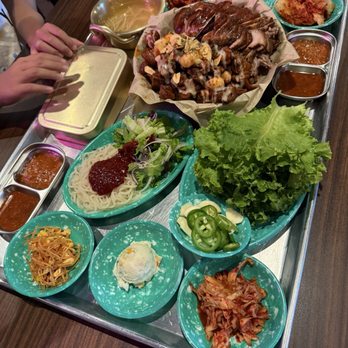 Pink Pig Jokbal - Half regular and half mild spicy jokbal - Korean Near Me - Los Angeles, California Pink Pig Jokbal - Half regular and half mild spicy jokbal - Korean Near Me - Los Angeles, California