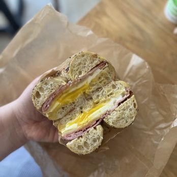 Bagelsaurus - Ham egg cheese on everything bagel - Bagels Near Me - Cambridge, Massachusetts