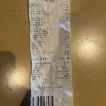 Wendy's - Receipt for 7/20 - Burgers Near Me - Culver City, California