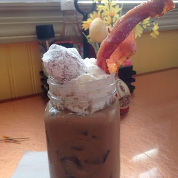 Another Broken Egg Cafe - Nutella Latte with a beignet and bacon on top!!! - Cafes Near Me - Atlanta, Georgia Another Broken Egg Cafe - Nutella Latte with a beignet and bacon on top!!! - Cafes Near Me - Atlanta, Georgia