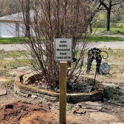 John Gibbs Memorial Park Island - The sign post has been created and concrete. Burial next .