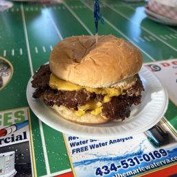 Double cheeseburger with sautéed onions. Double cheeseburger with sautéed onions.