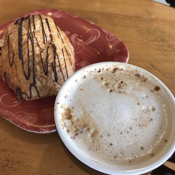 Flatiron Coffee - Flower pot latte and a chocolate croissant - Coffee & Tea Near Me - Boulder, Colorado