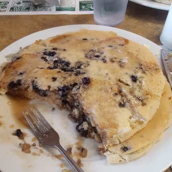 Walts Diner - Forgot to post before I started eating. Ginormous blueberry pancakes! - American Near Me - Old Forge, New York